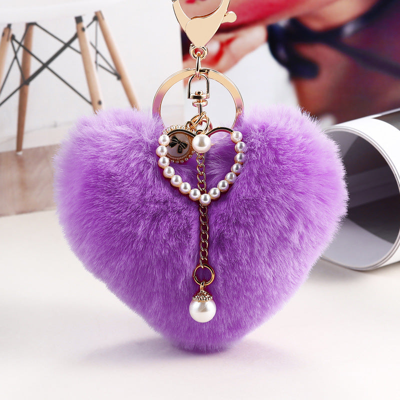 Wholesale Love Ball Pearl Pendant Plush Keychains
